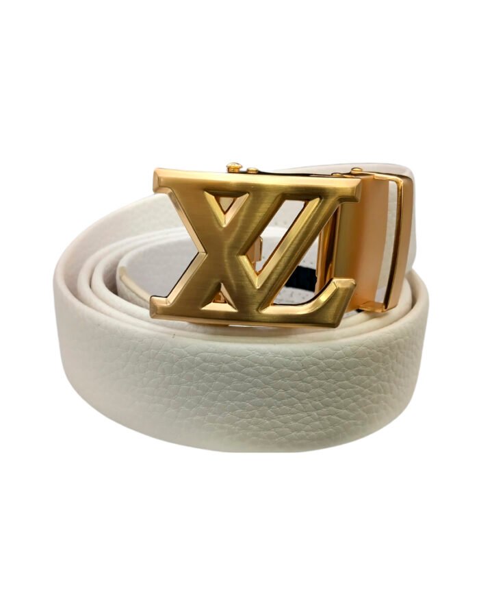 Cinturón Louis Vuitton Blanco con Hebilla Icónica Dorada