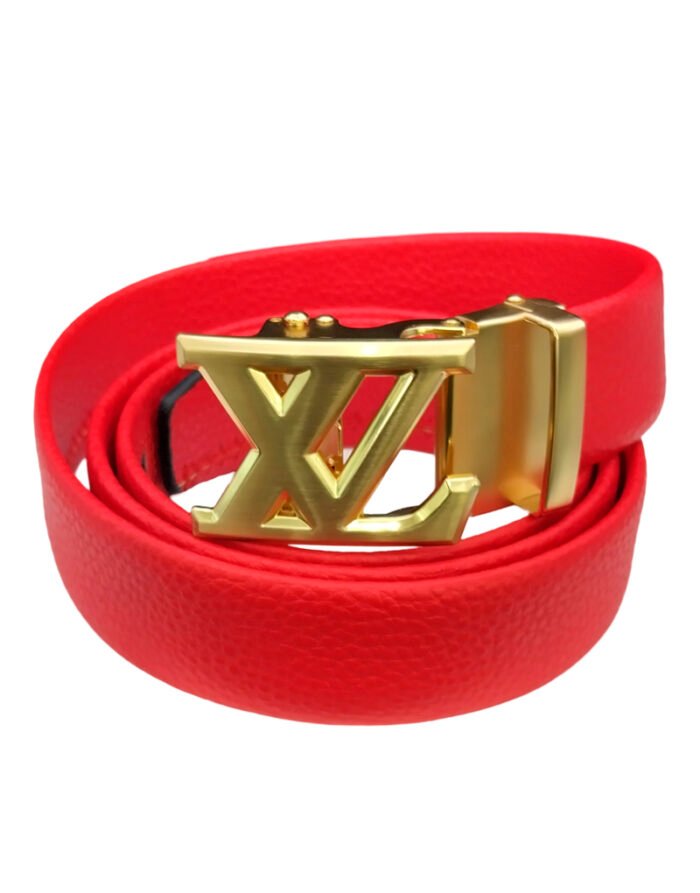 Cinturón Louis Vuitton Rojo con Hebilla Icónica Dorada